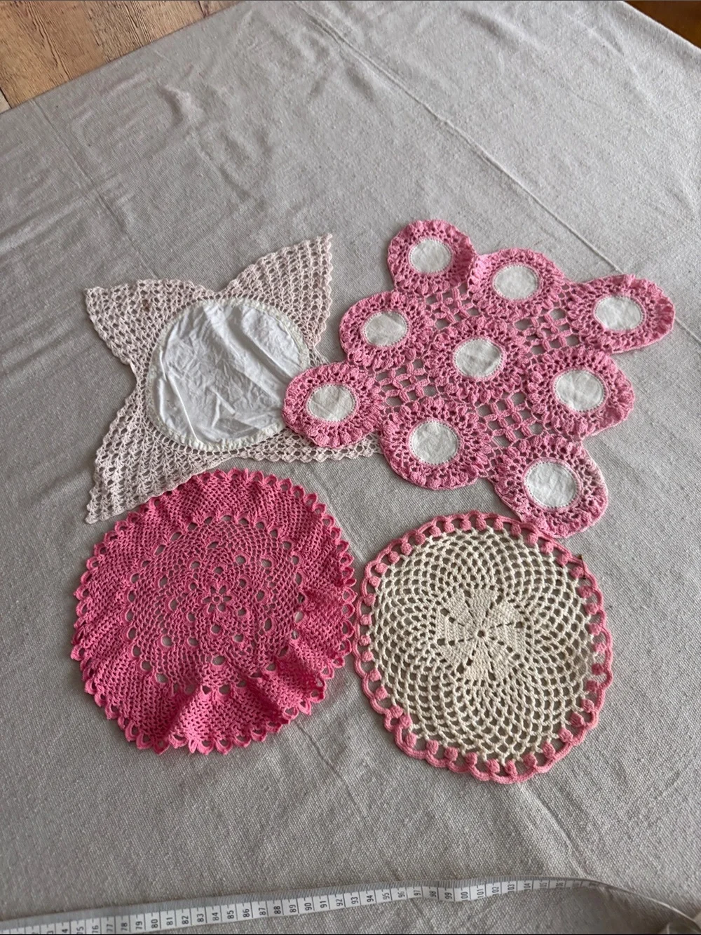 Handmade Pink and Cream Crochet Doilies Set of 4
